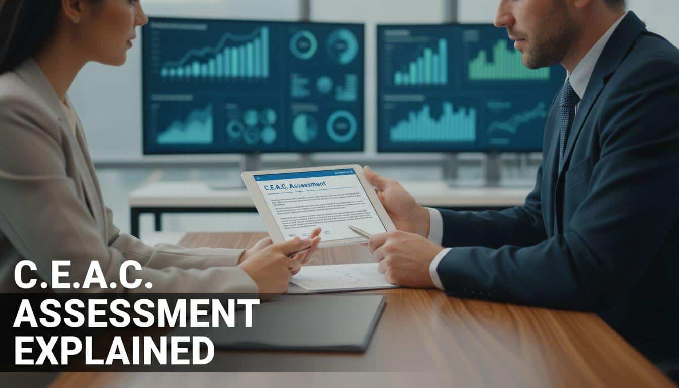 A professional consultant or advisor sitting at a desk with a client